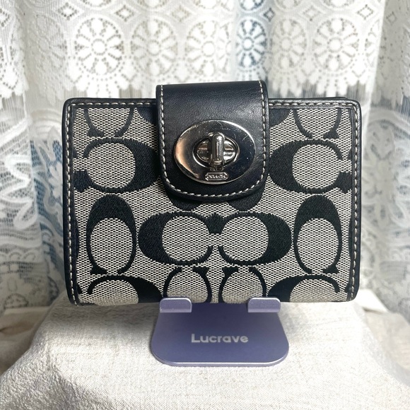 Coach Handbags - Coach Y2k Black & Gray Signature Turnlock Wallet 3.5 in H x 5 in L